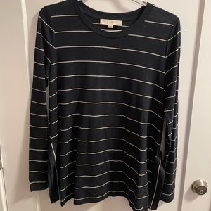 LOFT Navy Striped Long Sleeved Shirt